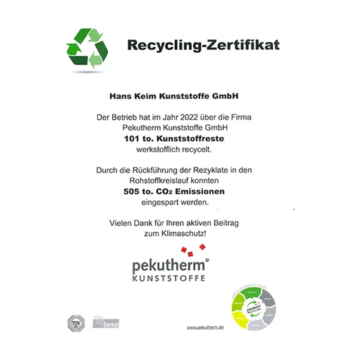 Recycling-Zertifikat